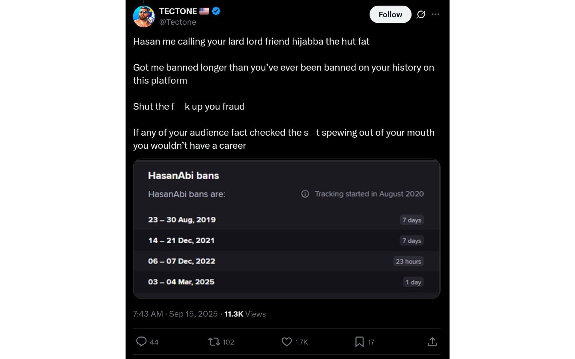 Tectone&#039;s response to HasanAbi&#039;s claims (Image via x.com/Tectone)