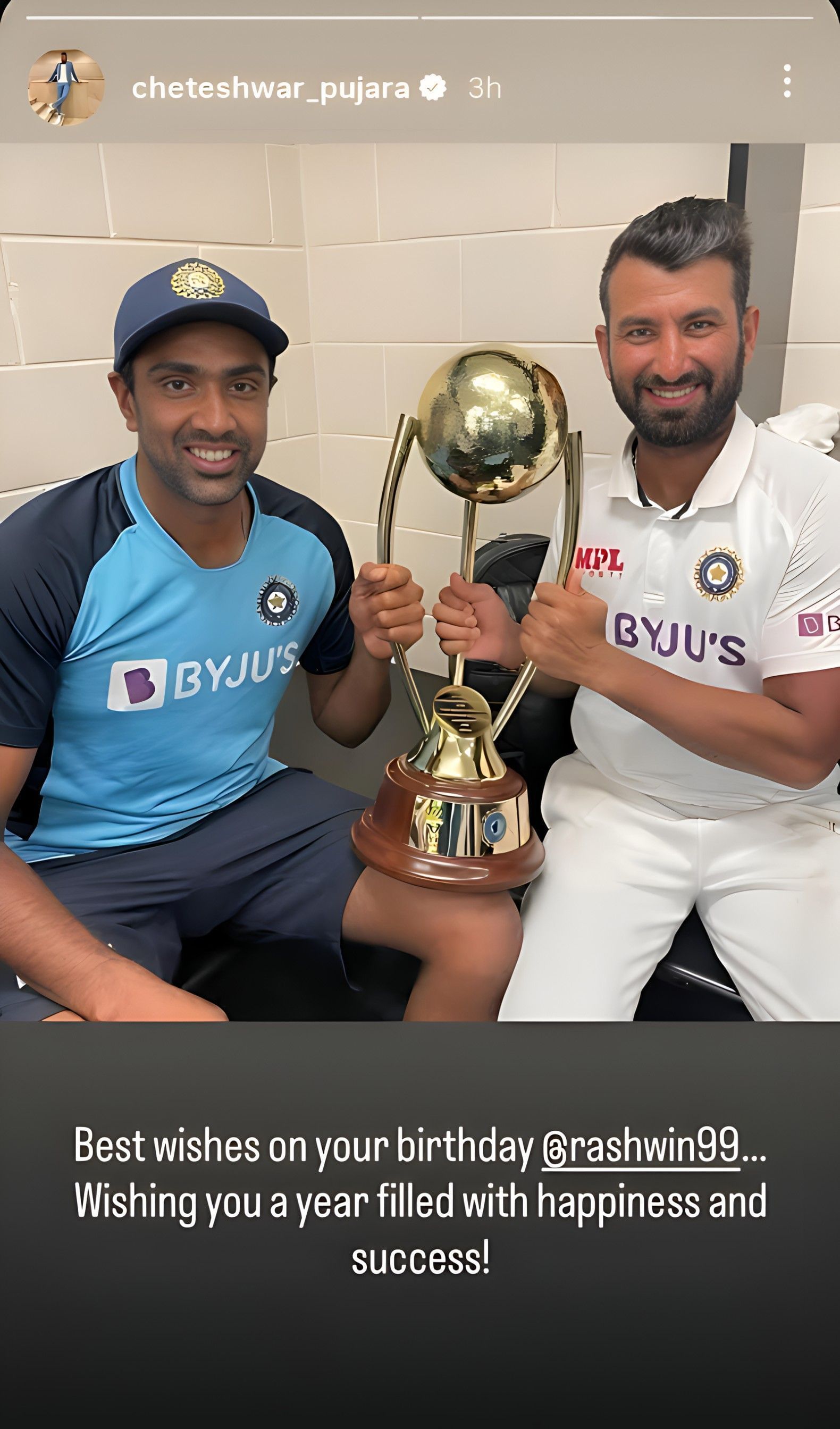 Screenshot of Cheteshwar Pujara&#039;s Instagram story.