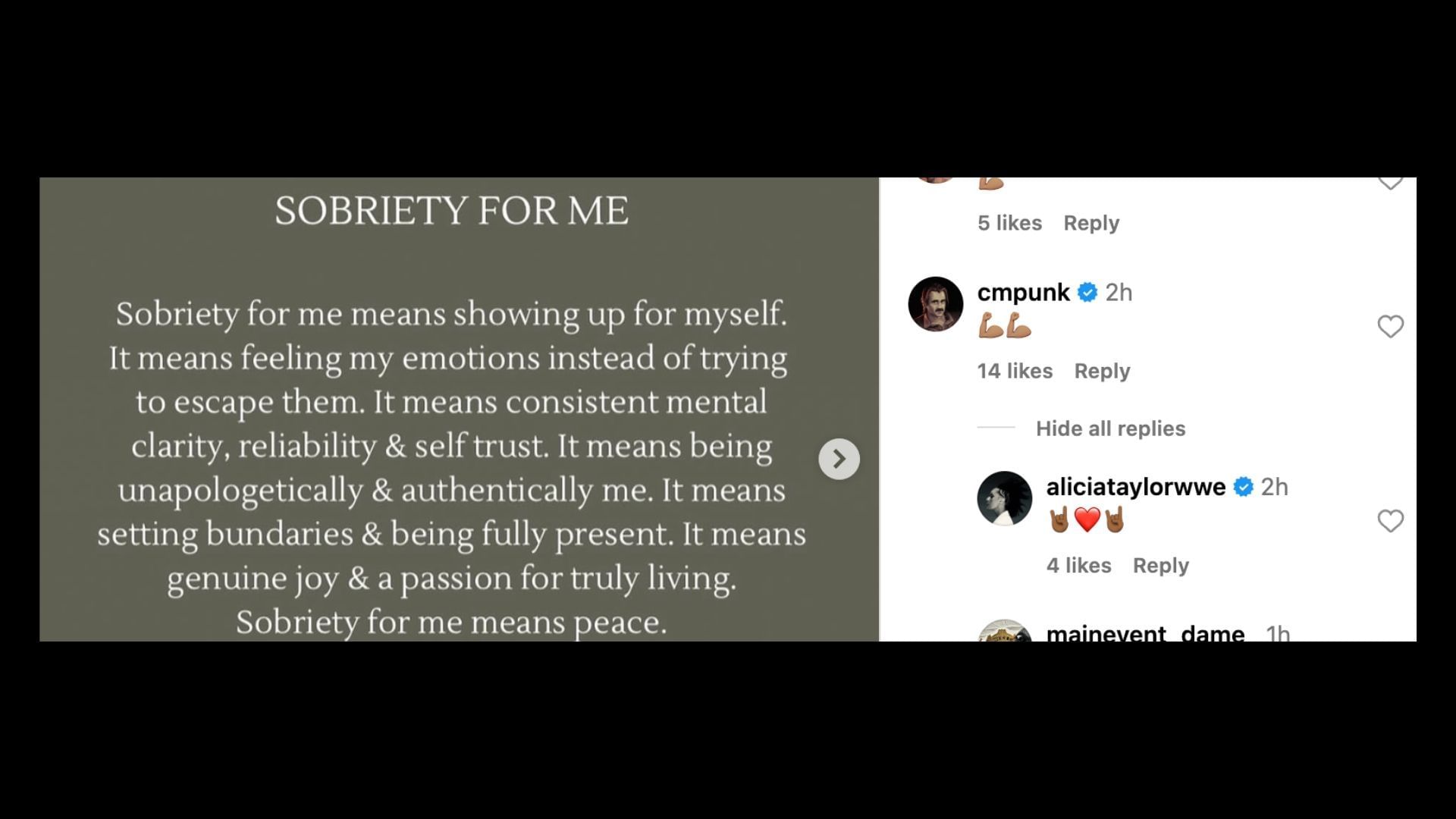 Punk reacted to Taylor&#039;s announcement on Instagram. [Image credit: Alicia Taylor&#039;s Instagram]