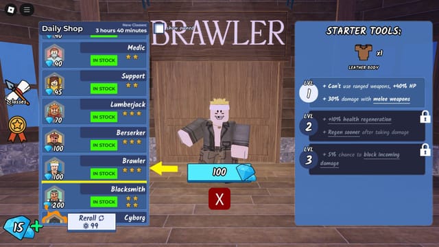 The Brawler Class pairs well with the Obsidiron Hammer (Image via Roblox)