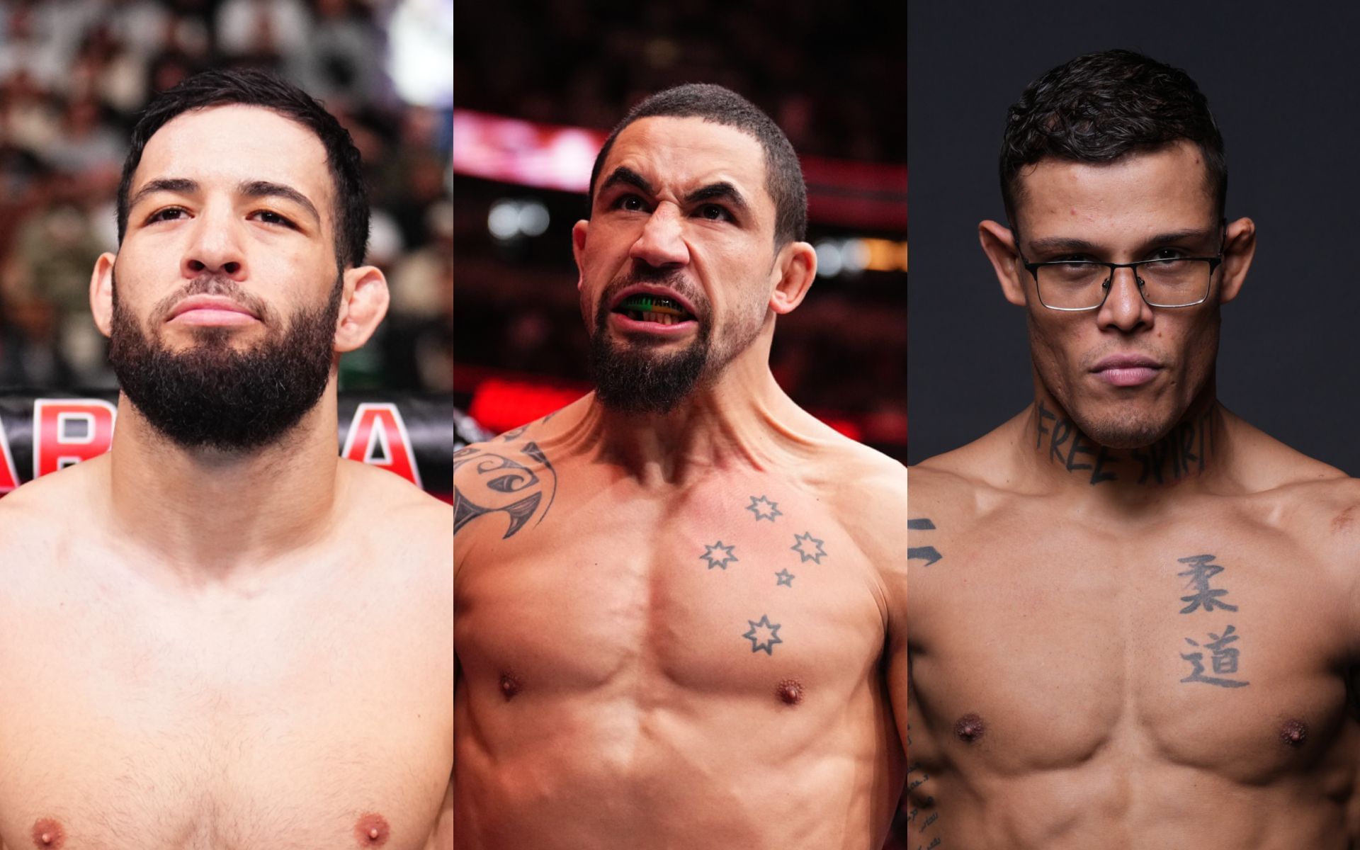 Robert Whittaker (middle) previews Nassourdine Imavov (left) vs. Caio Borralho (right). [Images courtesy: Getty Images]