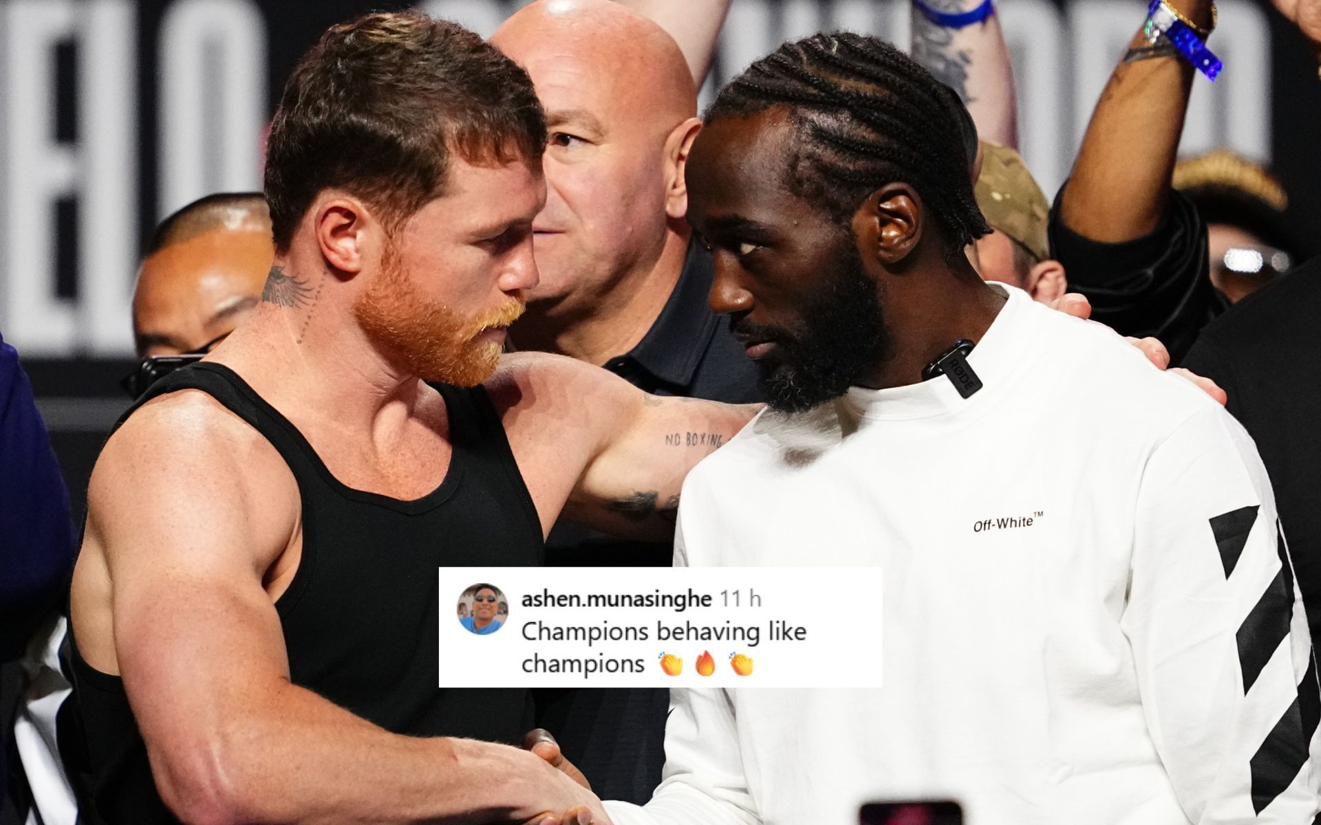 Fans react to Terence Crawford handing Canelo Alvarez his belts after win. [Image courtesy: Getty]