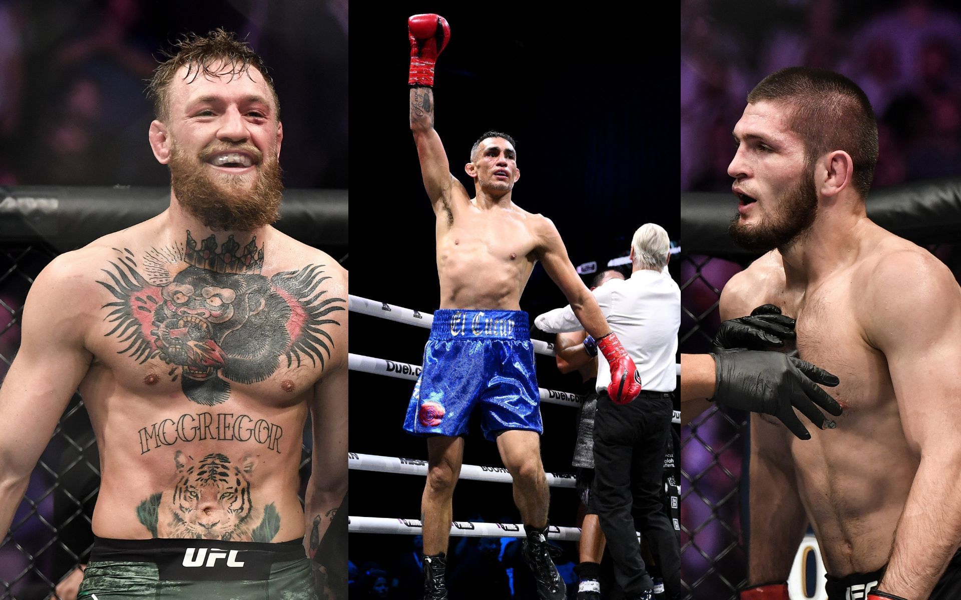 Tony Ferguson (inset) blasts Conor McGregor (left) and Khabib Nurmagomedov (right). [Images courtesy: Getty]