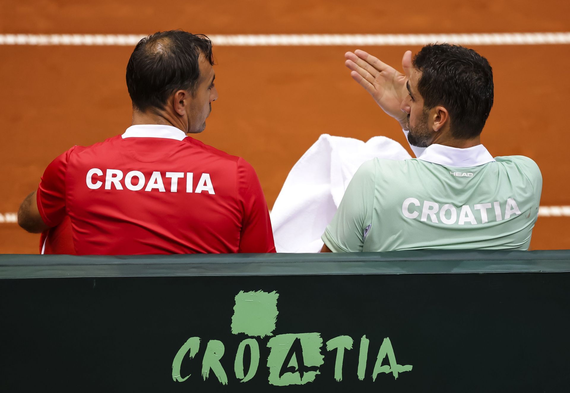Cicil with his team captain at the Croatia v France - 2025 Davis Cup Qualifiers - Source: Getty