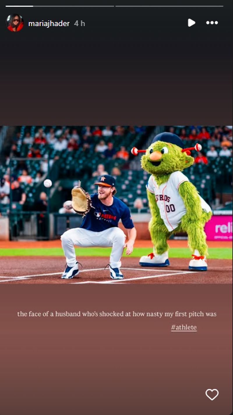 Josh Hader&#039;s wife, Maria, shared a glimpse of the Astros Foundation&#039;s first ceremonial pitch.(Via Instagram)
