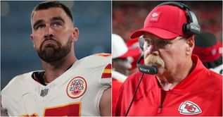 "He got major anger issues," "Embarrassing": Travis Kelce torched by fans for crashing into Andy Reid during heated exchange during Chiefs vs. Giants