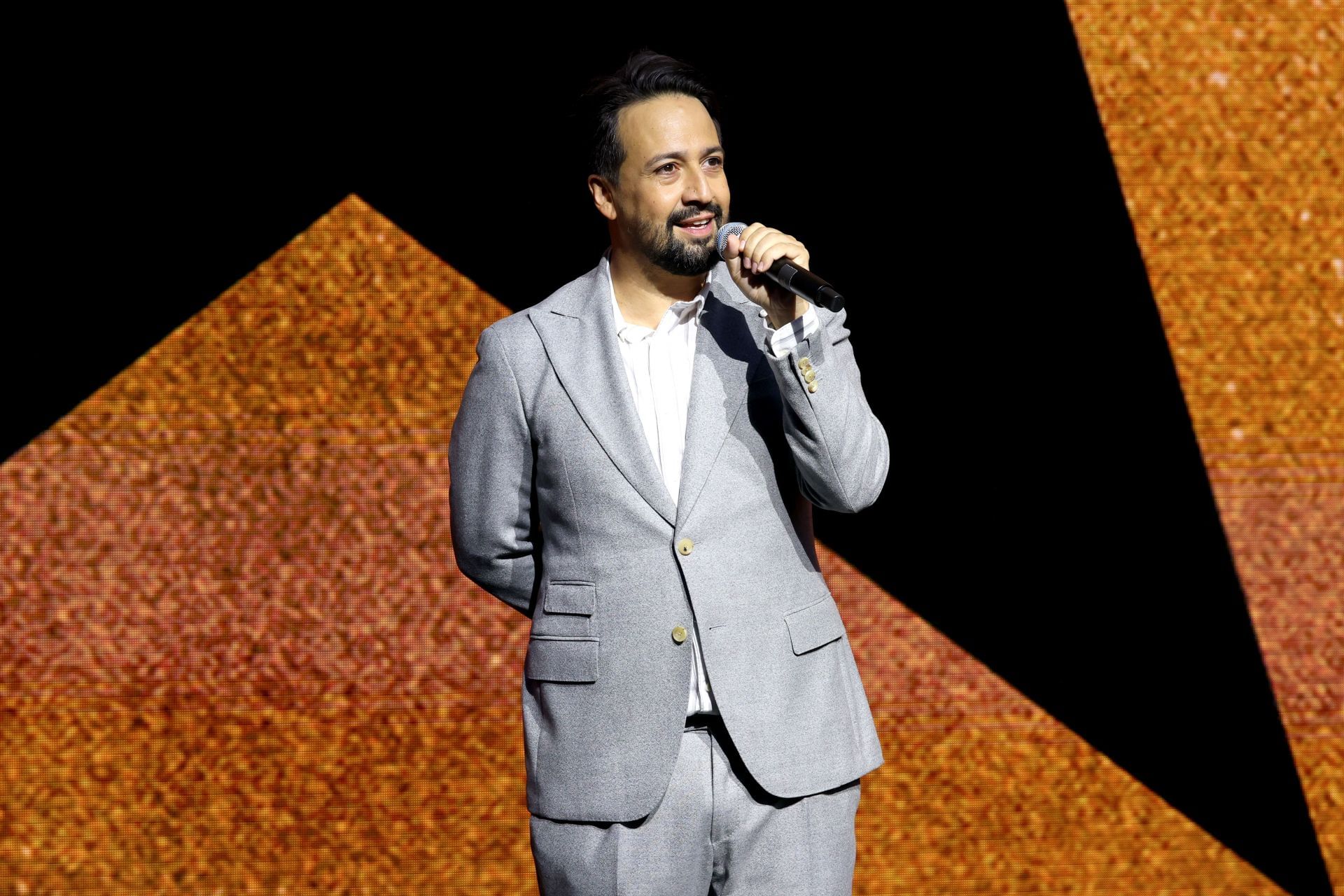 Lin-Manuel Miranda speaks onstage during the special NY premiere of Hamilton at The Public Theater&#039;s Delacorte Theater on September 03, 2025, in New York City. (Image via Getty)