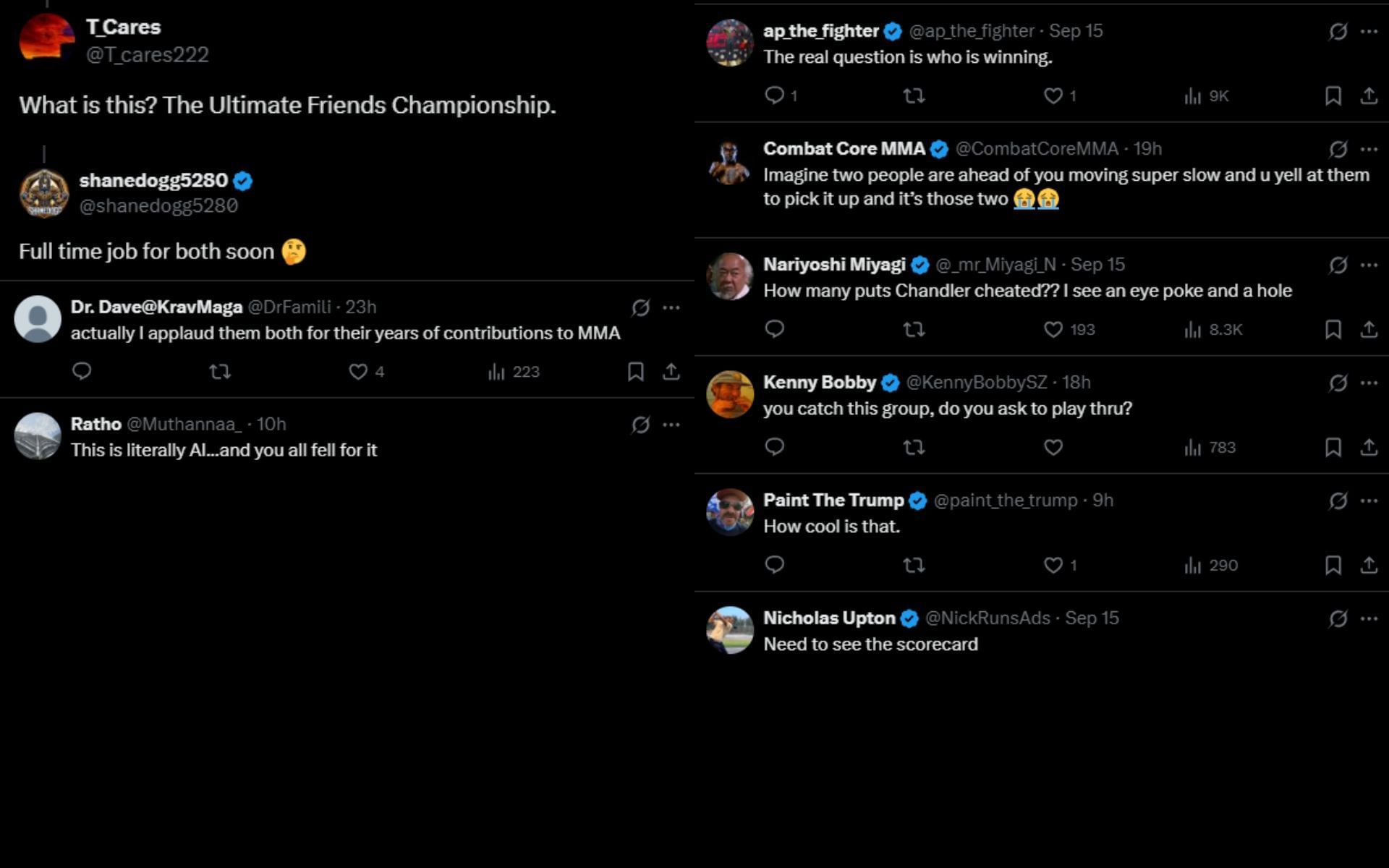 Fans react to the image of Justin Gaethje and Michael Chandler at a golf course. [Screenshots courtesy: @Home_of_Fight on X]