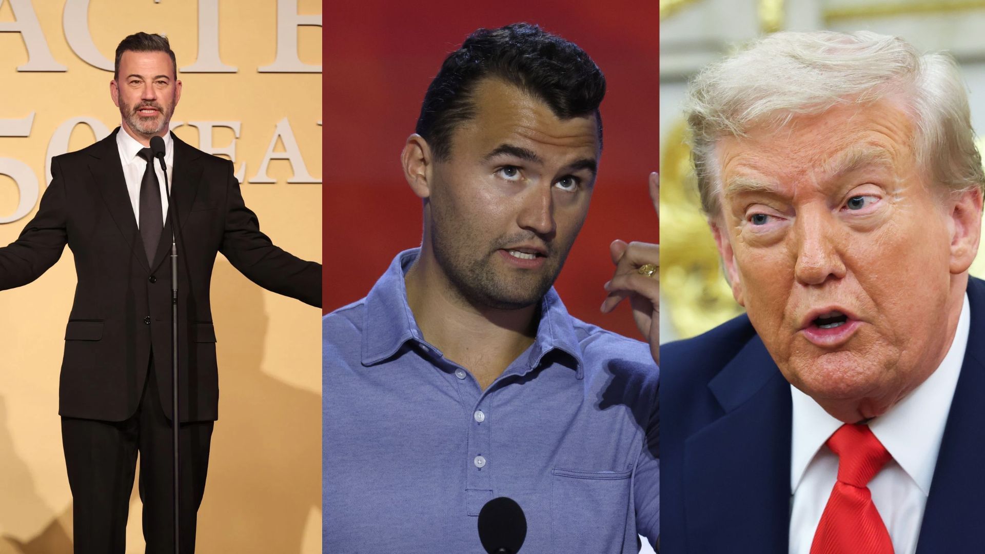 Jimmy Kimmel, Charlie Kirk, Trump (Images via Getty)
