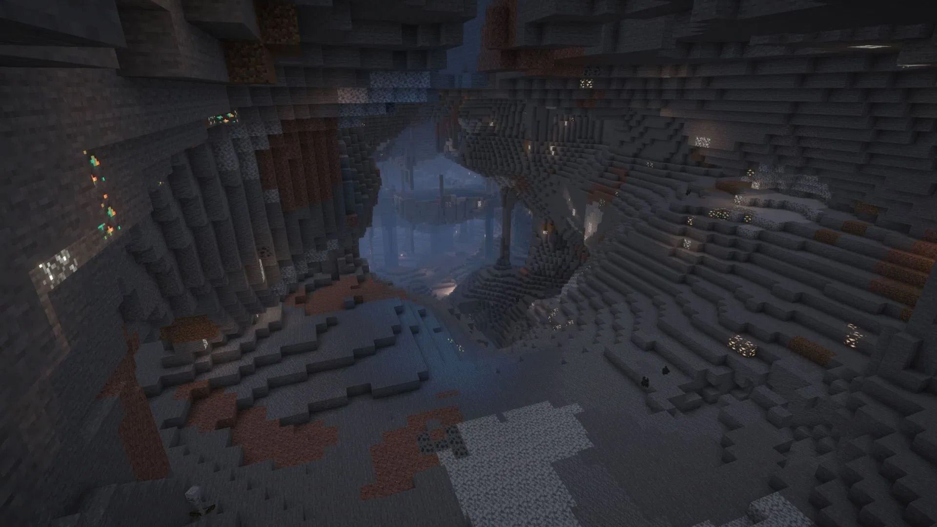 Cheese caves in Minecraft offer massive open spaces but some challenges as well (Image via Mojang Studios)