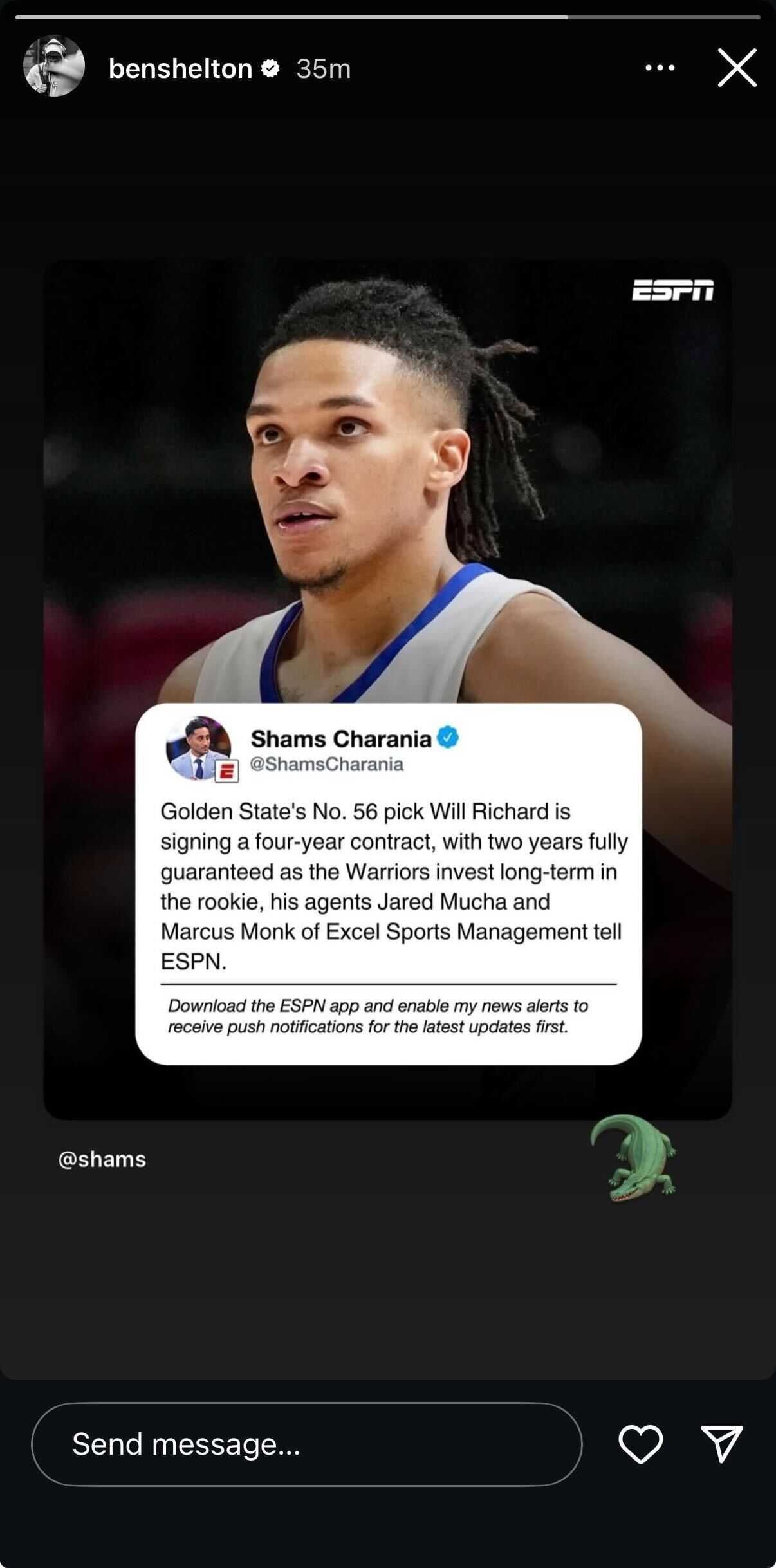 Shelton&#039;s Instagram story