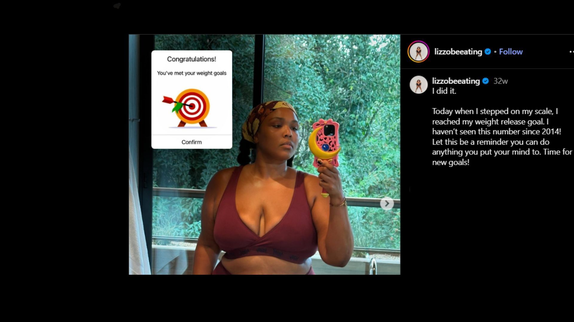 Lizzo shares milestone on January 25, 2025 (Image via Instagram/@lizzobeating)