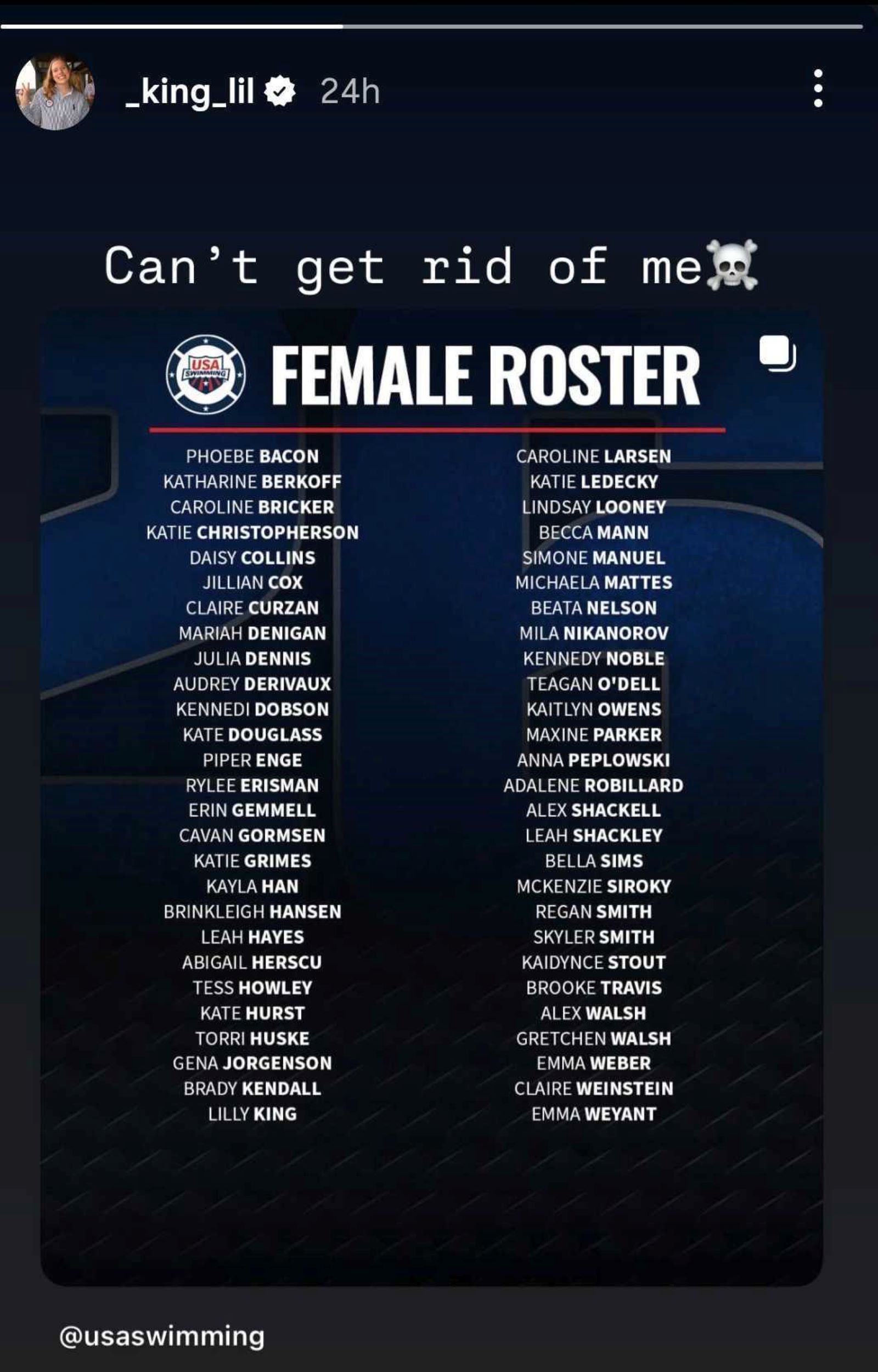 Screengrab of Lilly King&#039;s Instagram comment [Image Source : Lilly King&#039;s Instagram]