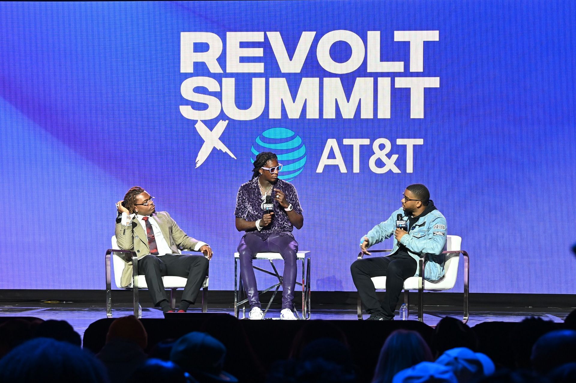 Gunna, Young Thug, and Ryan Wilson at the 2021 REVOLT Summit on November 13, 2021. (Image via Getty)