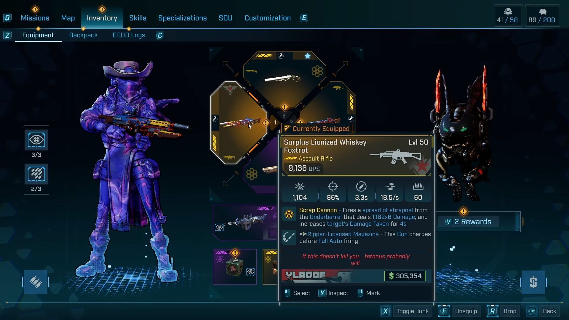 Whiskey Foxtrot can drop with different perks (Image via 2K || YouTube @RageGamingVideos)