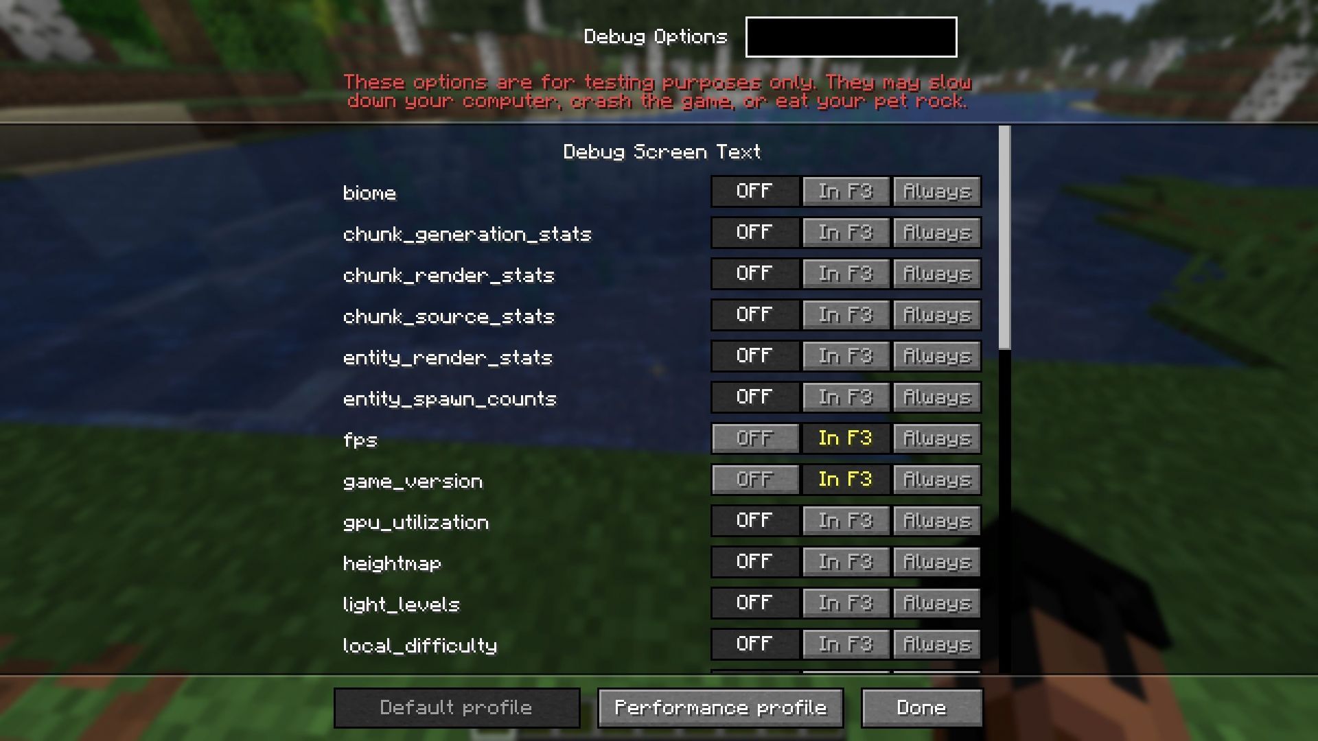 Debug screen can now be customized (Image via Sportskeeda Gaming || Mojang Studios)