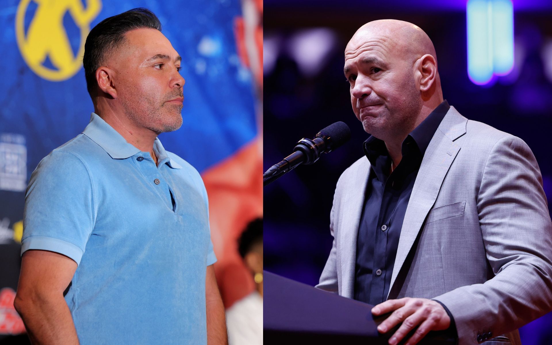 Oscar De La Hoya (left) takes aim at Dana White (right). [Images courtesy: Getty]