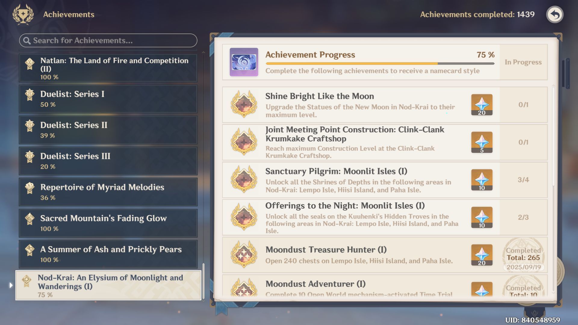 Luna I achievements (Image via HoYoverse)