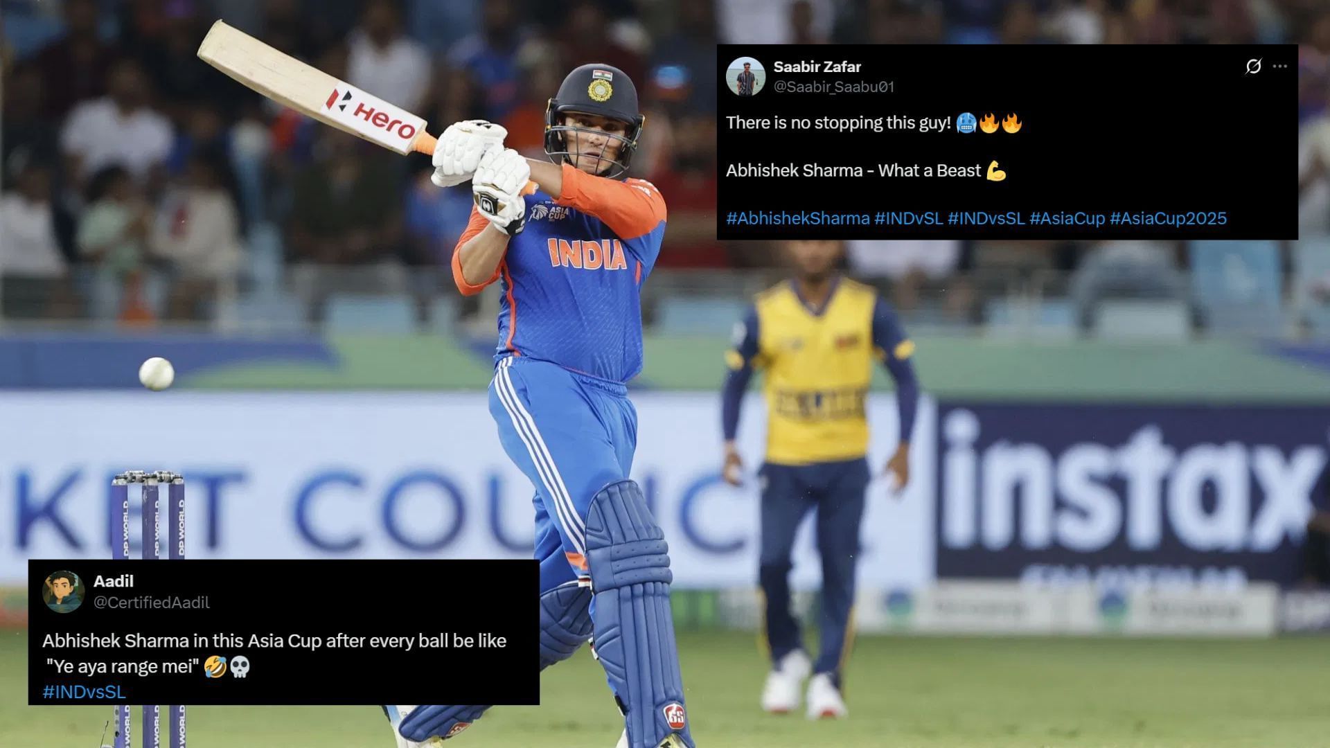 Abhishek Sharma in action (Image Credits: Getty &amp; @Saabir_Saabu01,@CertifiedAadil/X)