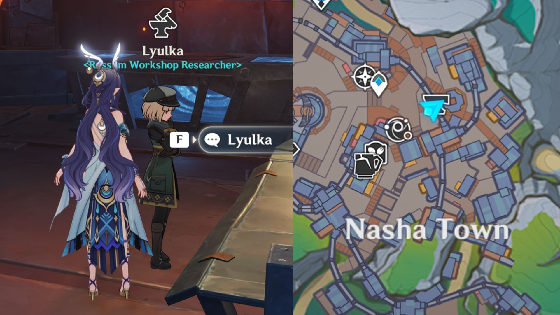 Lyulka&#039;s location in Nasha town (Image via Sportskeeda Gaming/HoYoverse)