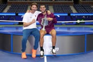 Carlos Alcaraz poses with coach Juan Carlos Ferrero at US Open podium | Image Source: Getty
