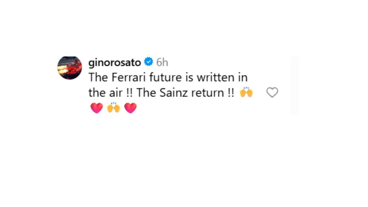 Snapshot of Gino Rosato&#039;s comment...Credits-Instagram