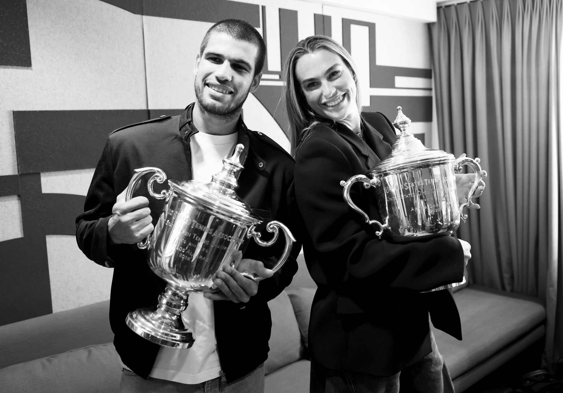  Carlos Alcaraz and Aryna Sabalenka during the New York City Trophy Tour - Source: Getty