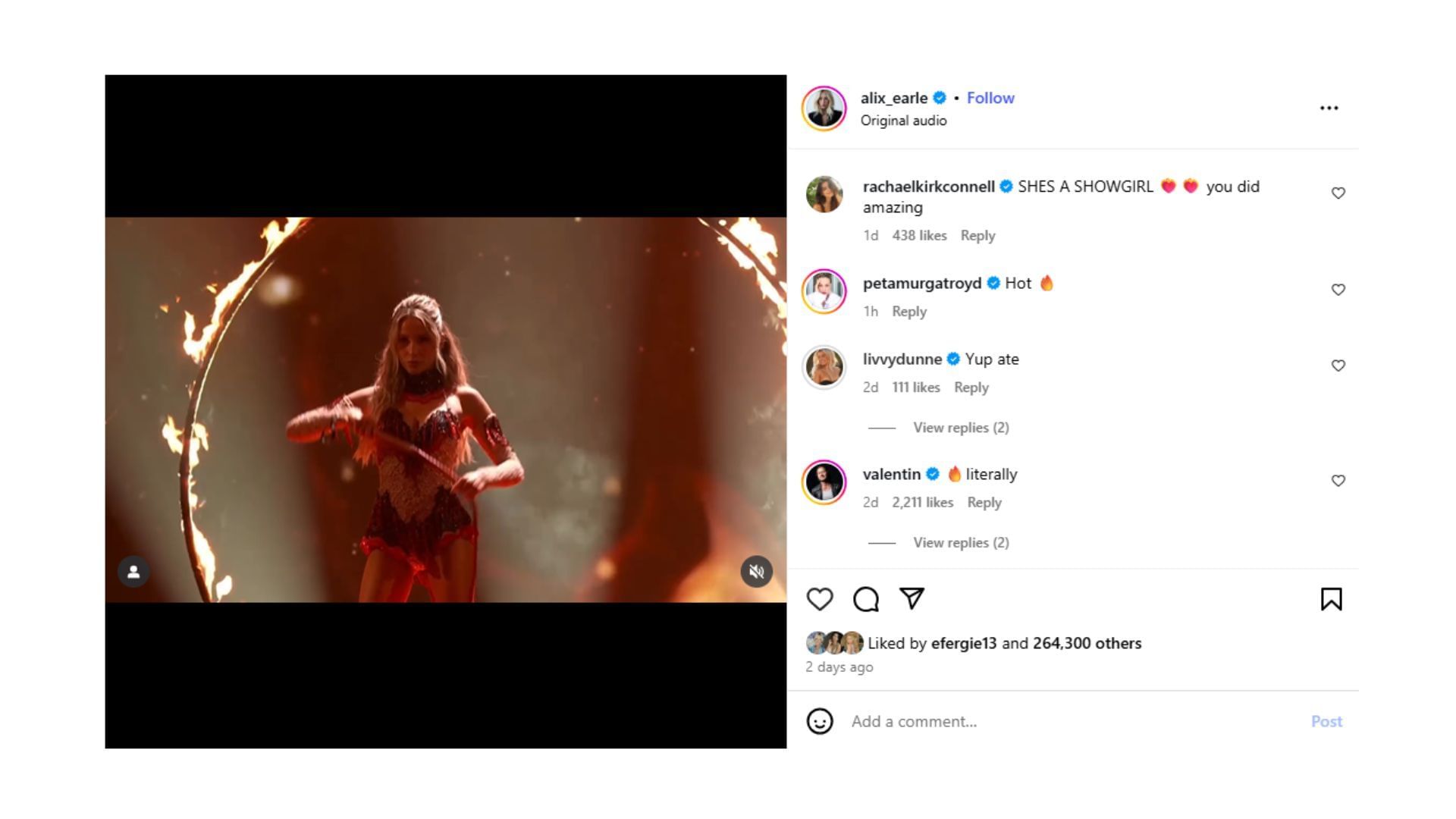 Olivia Dunne&#039;s comment on Alix Earle&#039;s Instagram post. (Comment via Alix Earle&#039;s Instagram)