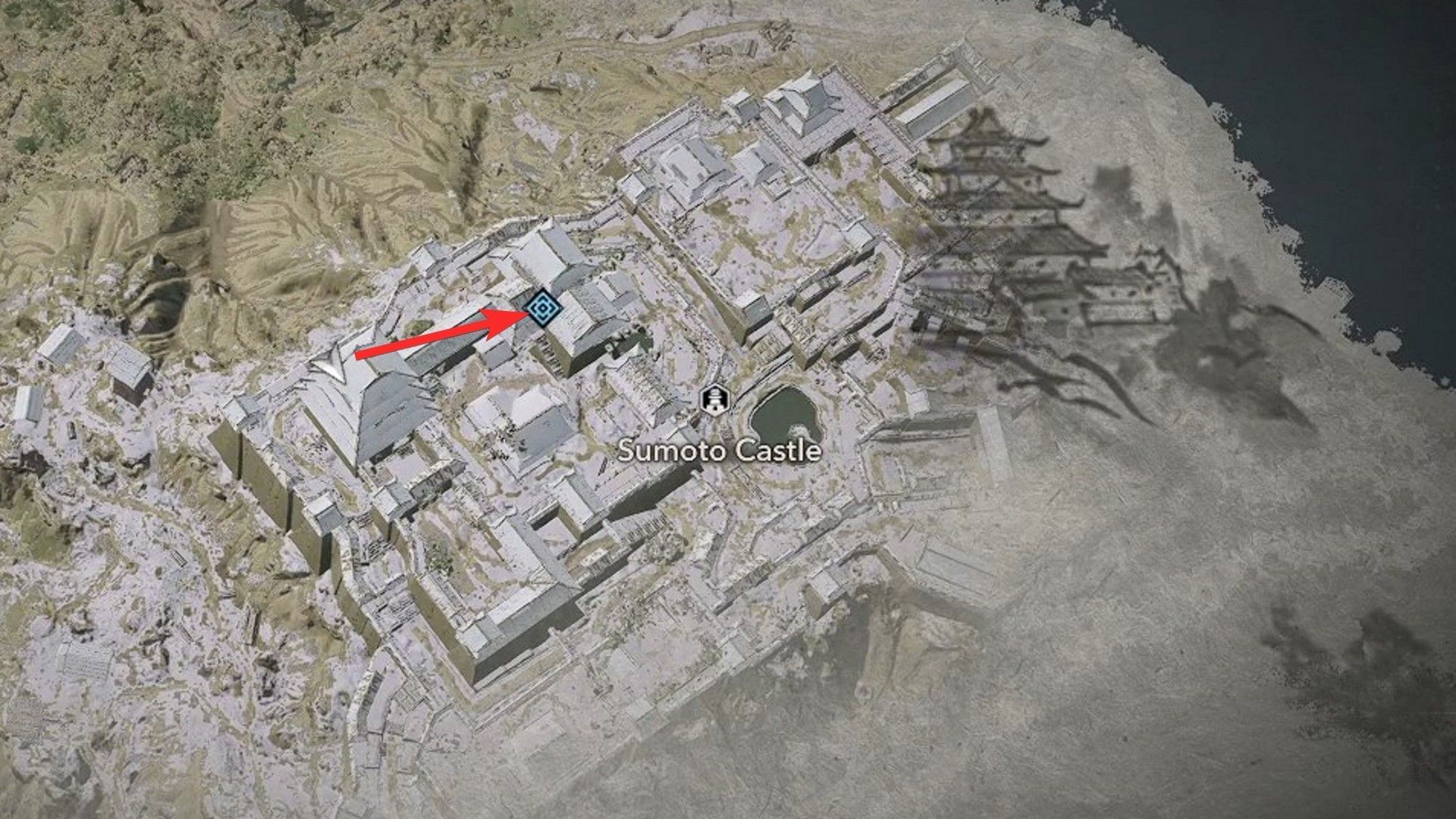 Get to the required castle building via the building in the north-west (Image via Ubisoft)