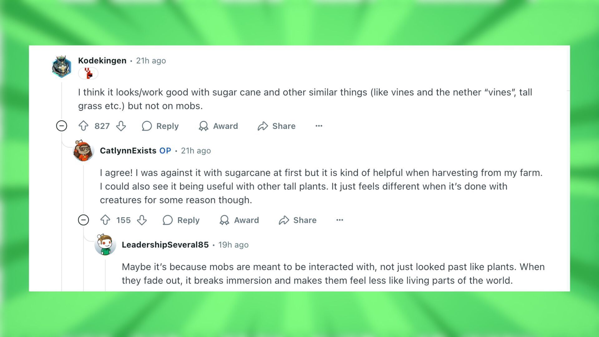 Redditors react to the transparency effect on mobs (Image via Reddit)