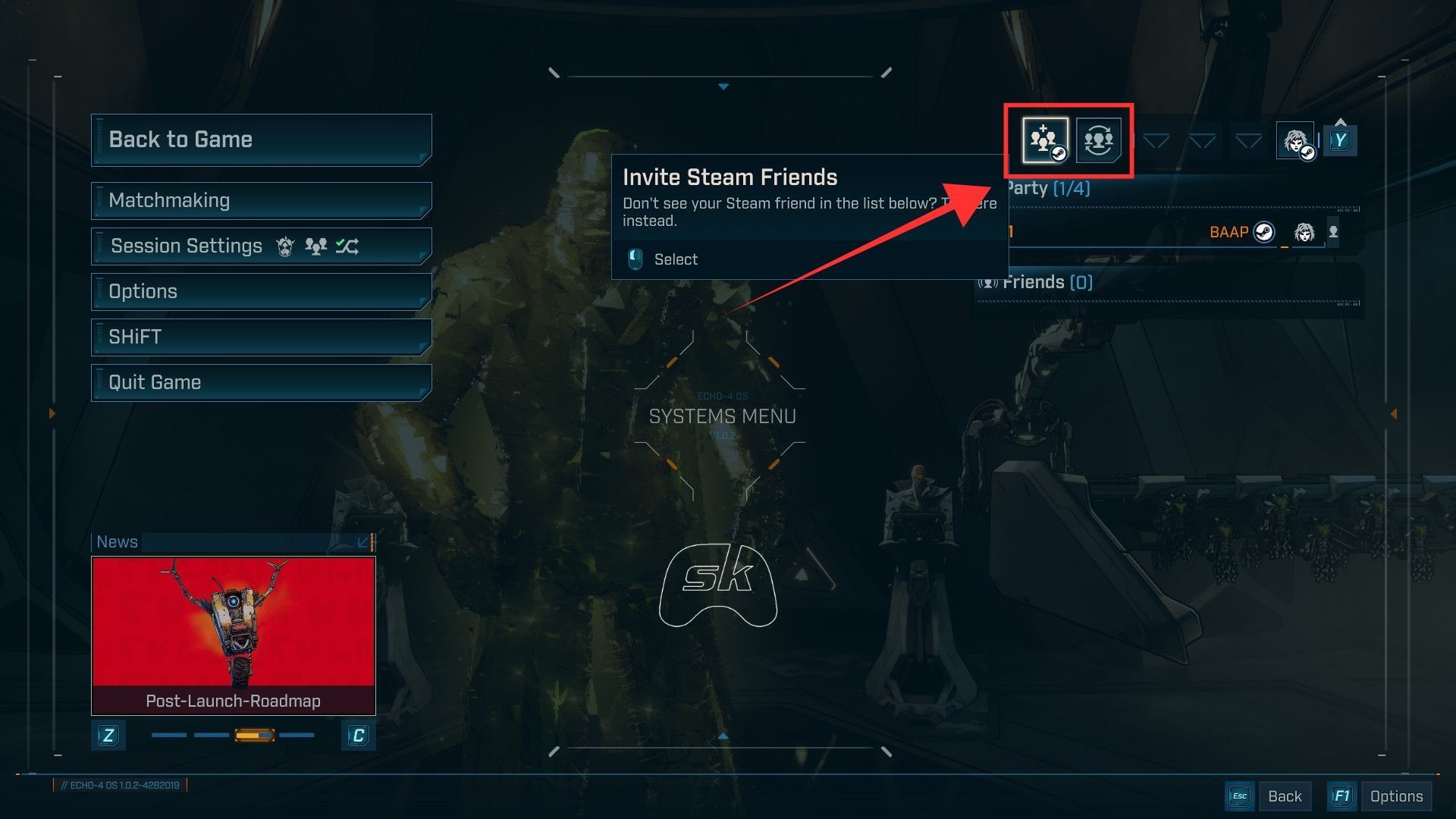 You can invite from the top right section (Image via Sportskeeda Gaming || Gearbox)