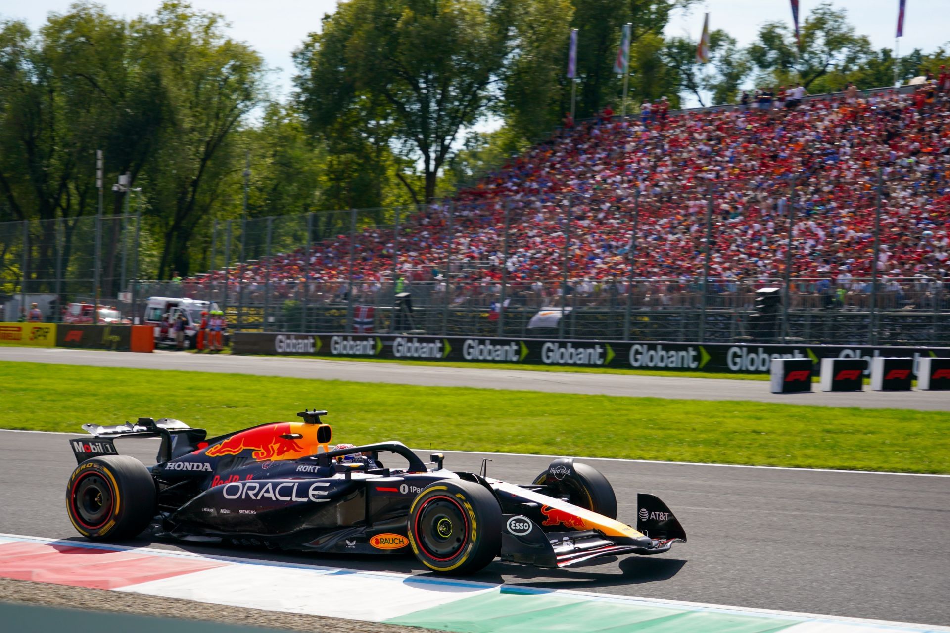 Max Verstappen of the Netherlands drives the Oracle Red Bull Racing RB21 Honda RBPT during the free practice of the Formula 1 Pirelli Gran Premio d&#039;Italia 2025 in Monza, Italy - Source: Getty