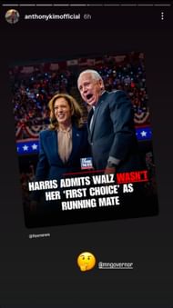 A screenshot of Anthony Kim's Instagram story (via @anthonykimofficial)