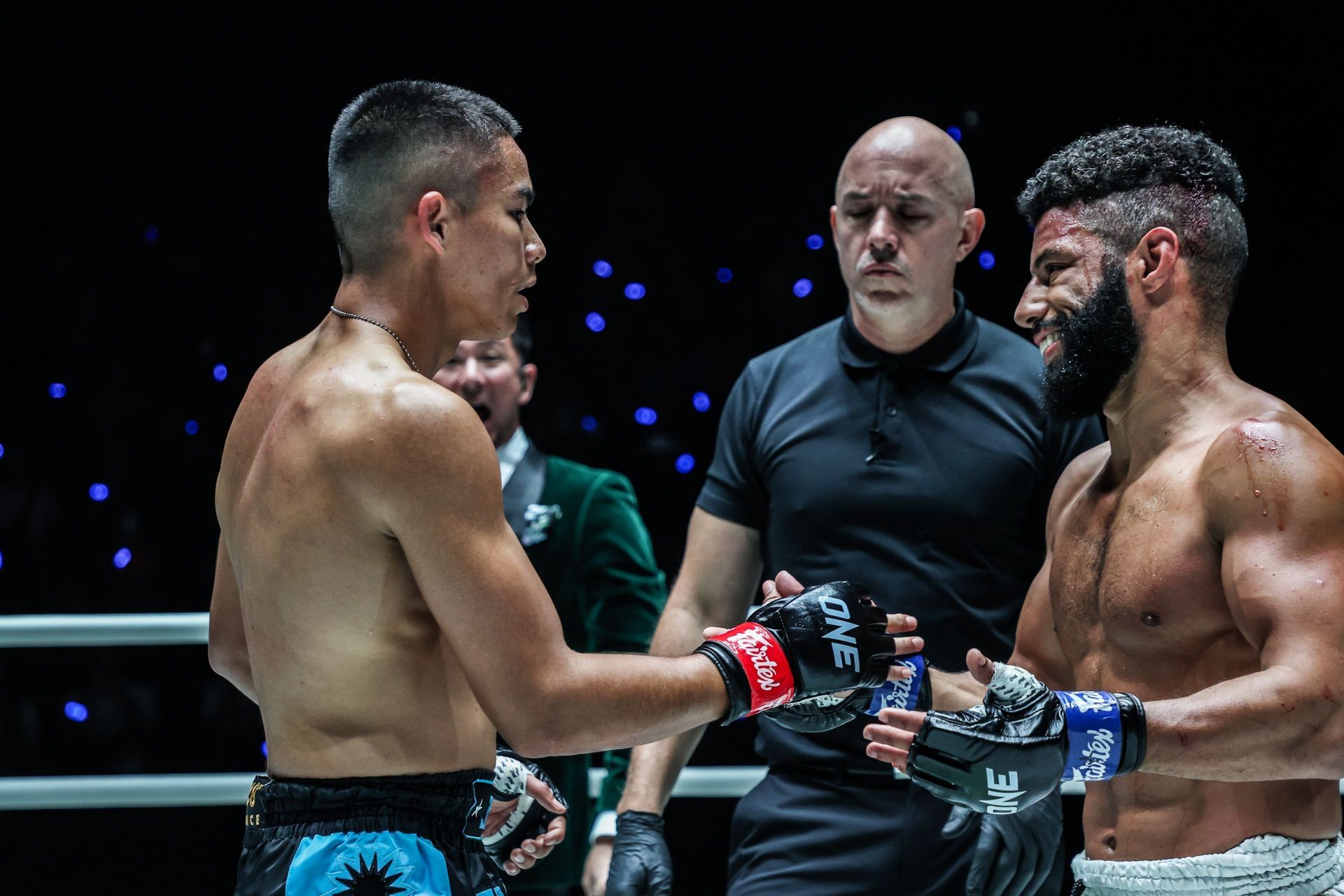 (From left) Johan Ghazali and Zakaria El Jamari exchange a few words after their fight. [Image: ONE Championship]