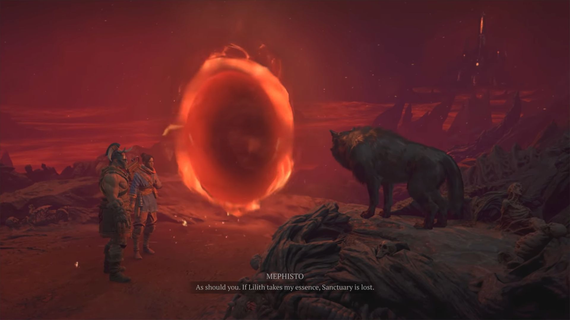 Mephisto aka the Bloodied Wolf opens the path to the Cathedral of Hatred to Neyrelle and the Wanderer (Image via Blizzard Entertainment)