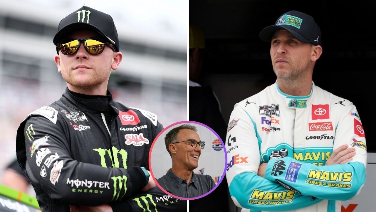 In Picture: Ty Gibbs and Denny Hamlin (L-R), and Kevin Harvick (circle). Credit: Imagn