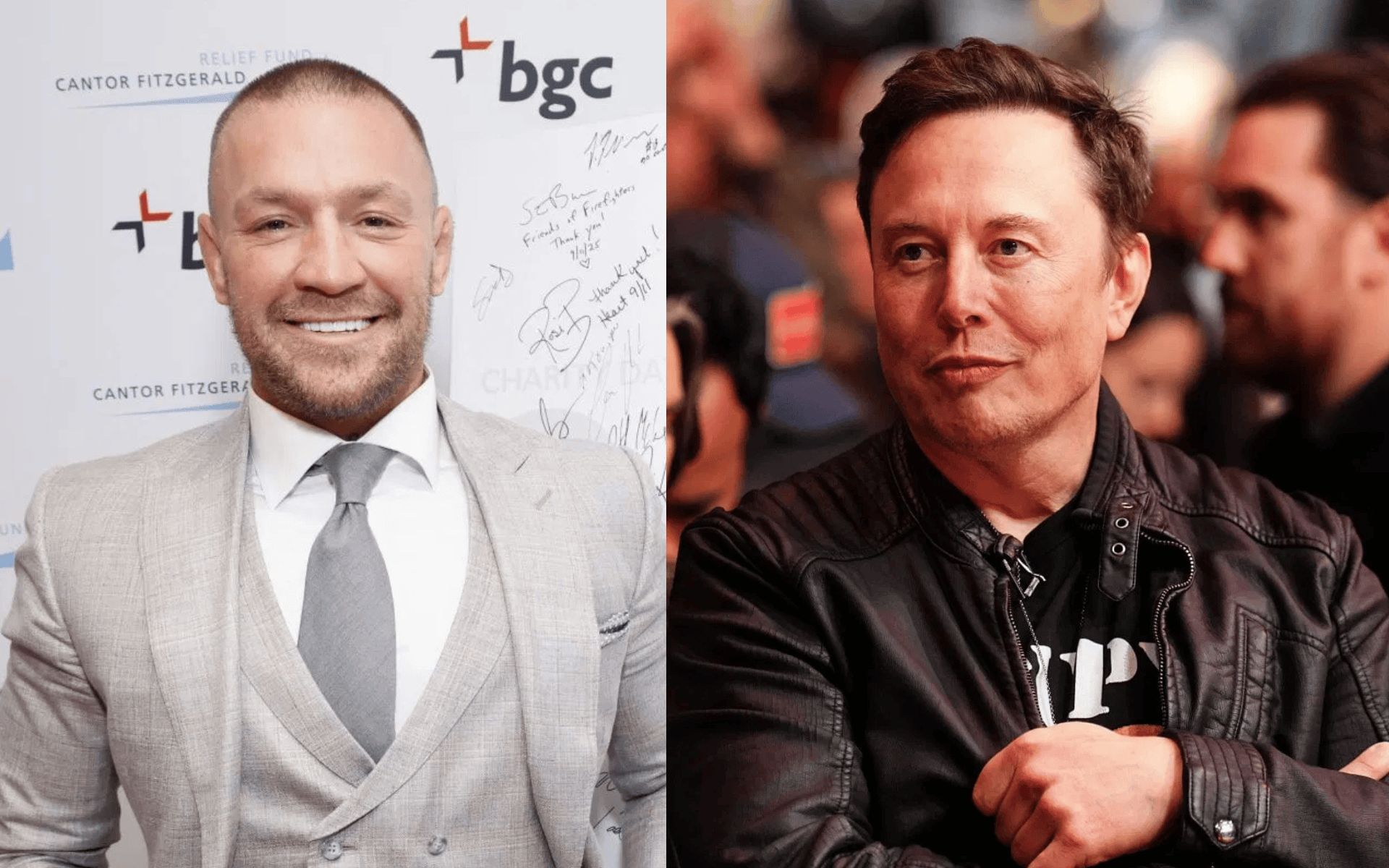 Conor McGregor (left) reacts to Elon Musk
