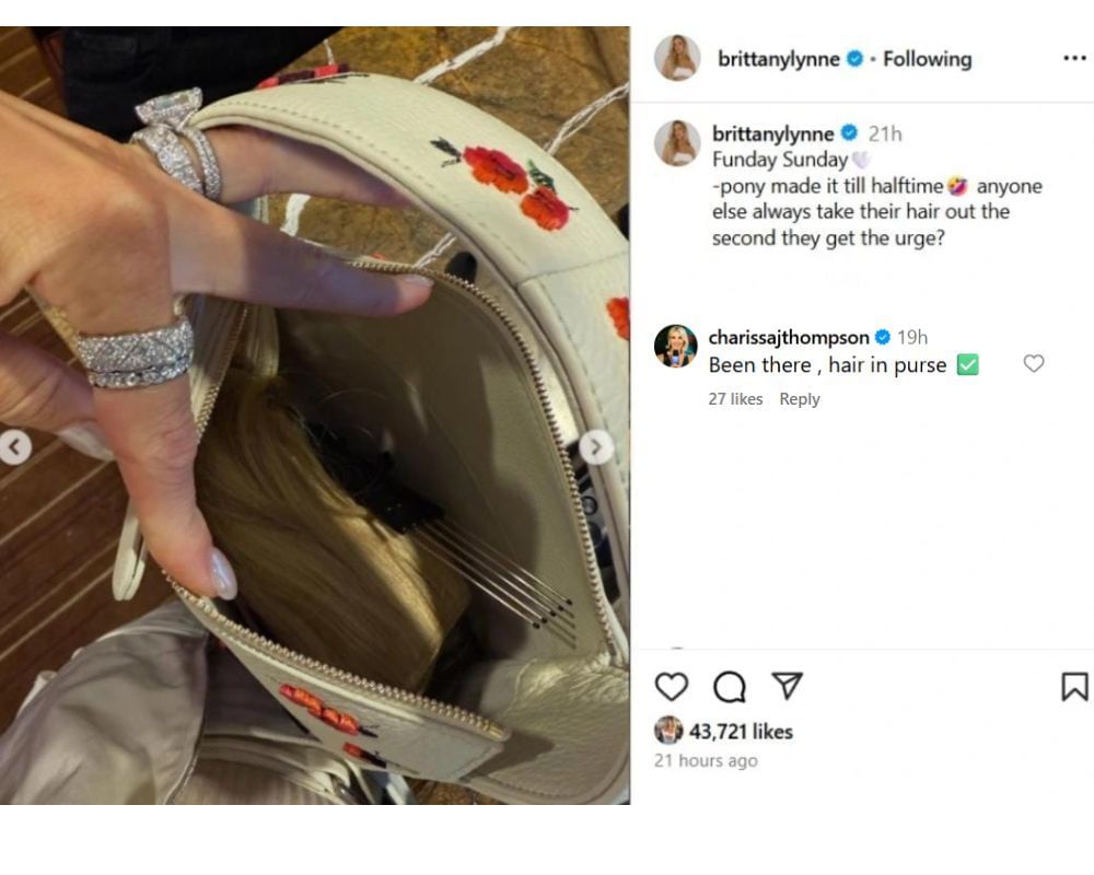 Taylor Swift&rsquo;s friend drops 5-word message on Patrick Mahomes&rsquo; wife Brittany&rsquo;s &quot;fake ponytail&quot; shenanigans at the Giants vs. Chiefs game [IG/@brittanylynne]