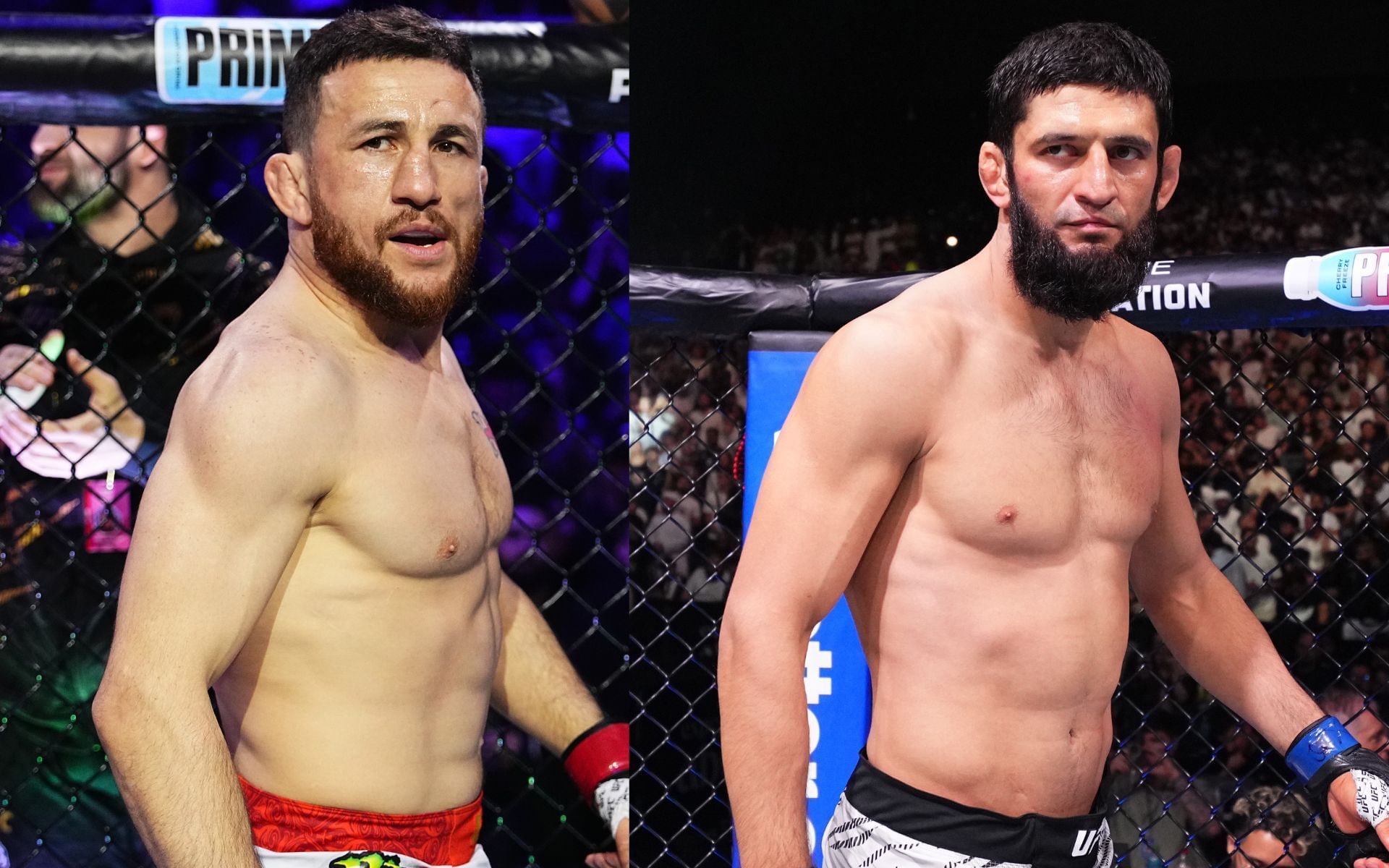 Merab Dvalishvili (left) talks about Khamzat Chimaev (right). [Images courtesy: Getty]