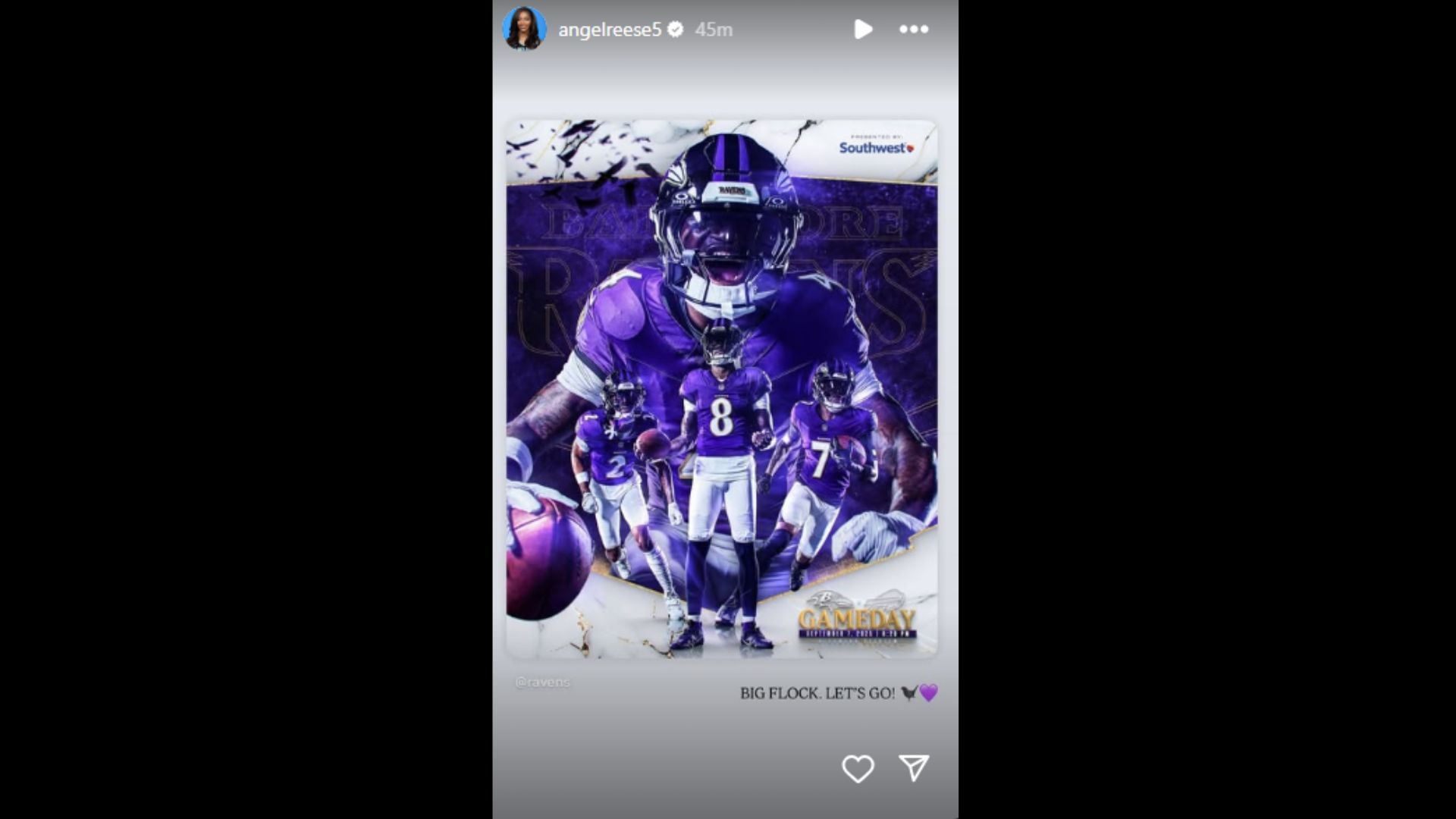 Baltimore  received support from WNBA star Angel Reese. (Photo via Angel Reese&#039;s Instagram Story)
