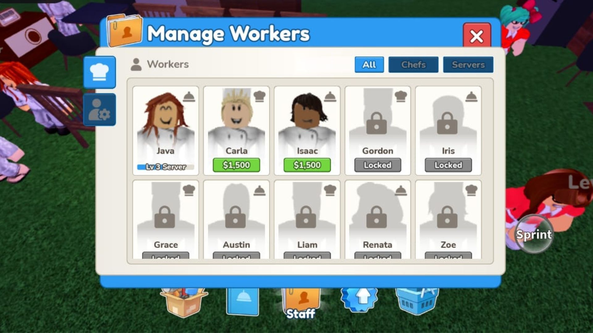 Upgrade your workers to increase management level (Image via Roblox)