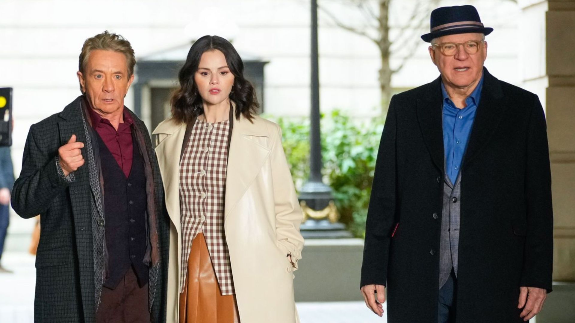 Martin Short, Selena Gomez and Steve Martin are seen on the set of 