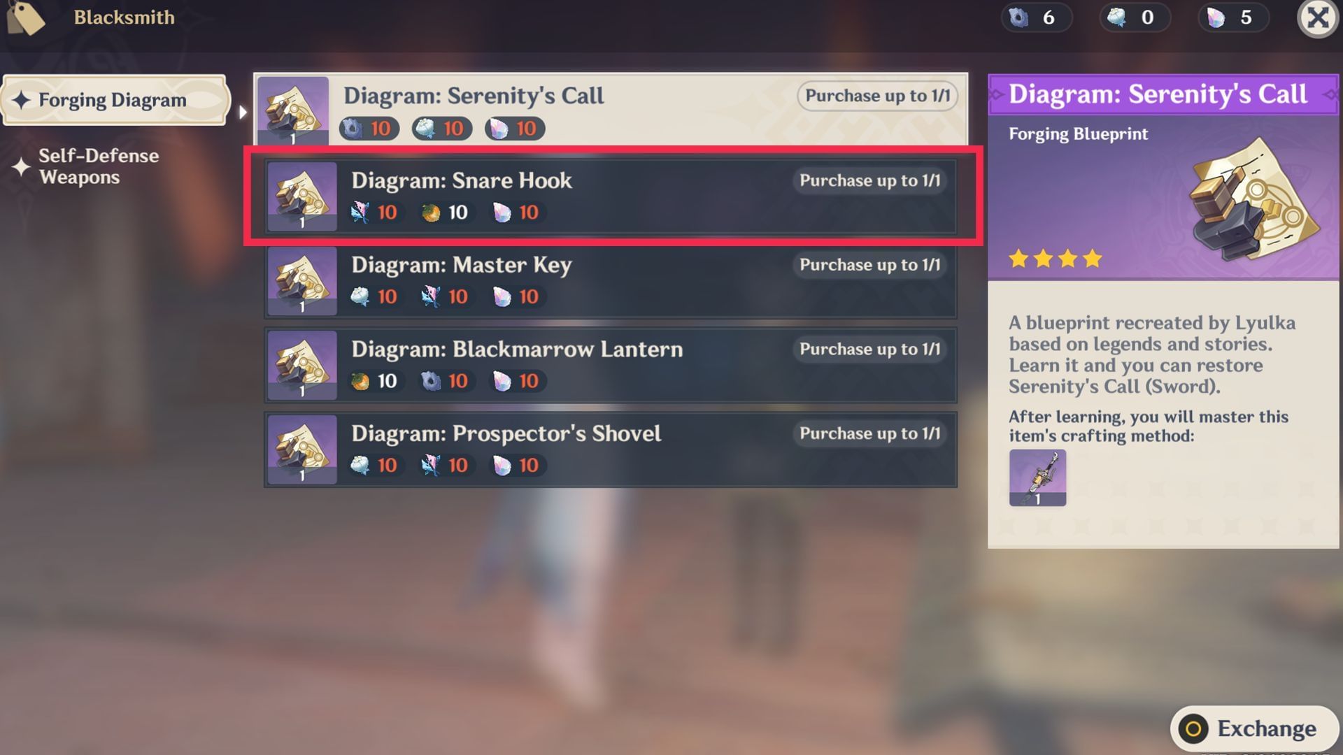 Purchase the Snare Hook blueprint (Image via Sportskeeda Gaming/HoYoverse)