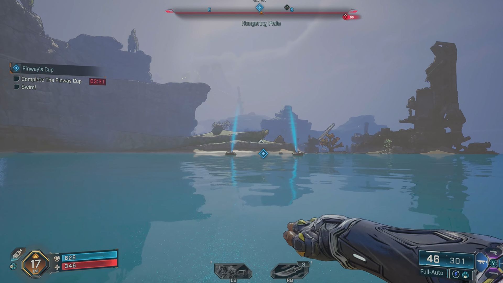 Make sure to follow the glowing checkpoints on the river surface (Image via Gearbox Software)