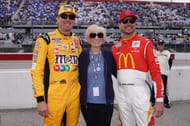 Kyle Busch (L), his mother Gaye Busch, and his brother Kurt Busch (R) - Source: Imagn