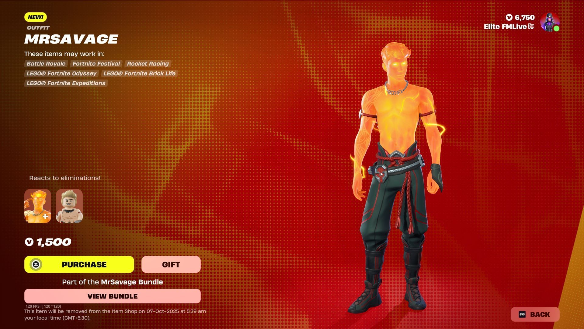 The MrSavage Icon Series skin in Fortnite will remain listed until October 7, 2025 (Image via Sportskeeda Gaming || Epic Games)