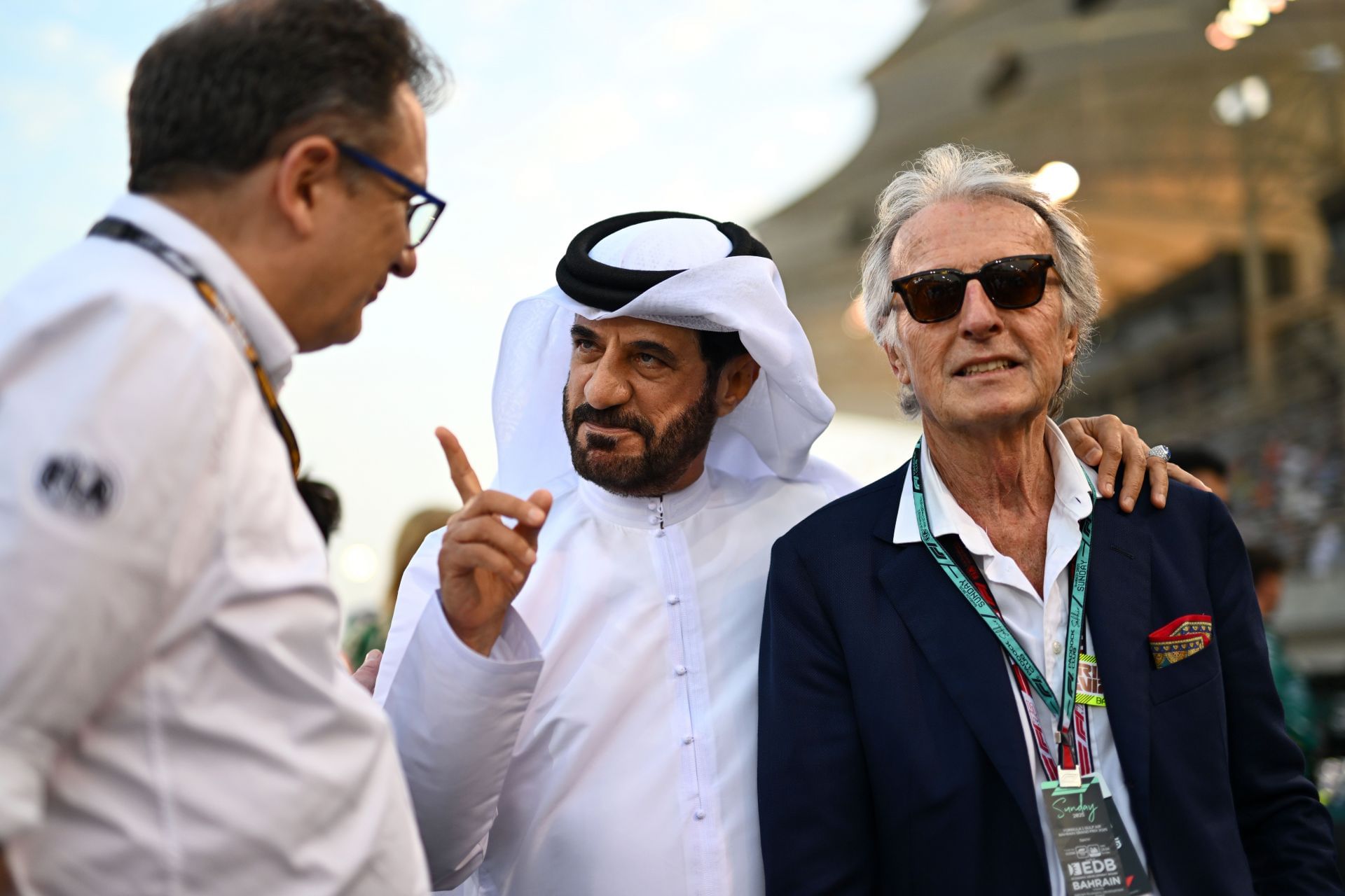 Nikolas Tombazis with Mohammed ben Sulayem and Luca di Montezemolo - Bahrain GP - Source: Getty