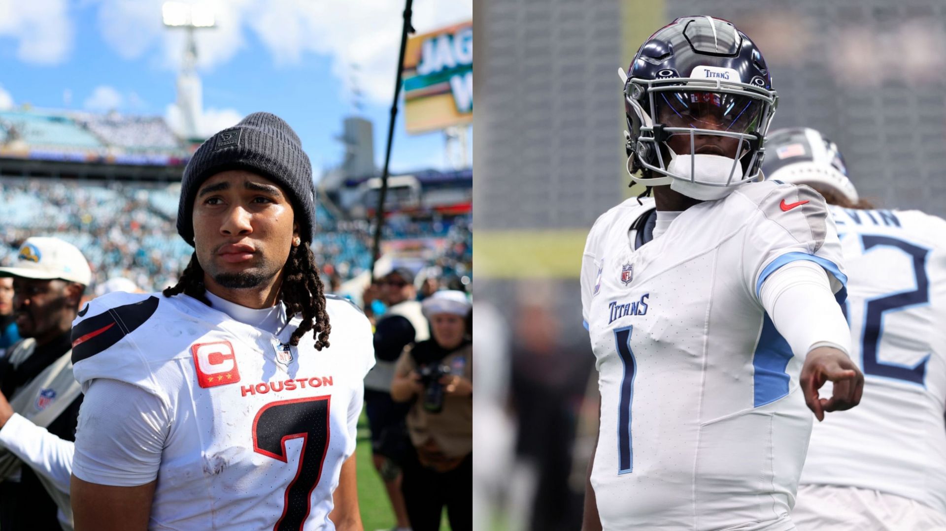 NFL fans troll CJ Stroud over post-game interview with Cam Ward 380 days after viral interaction with Caleb Williams  (Image source - IMAGN)