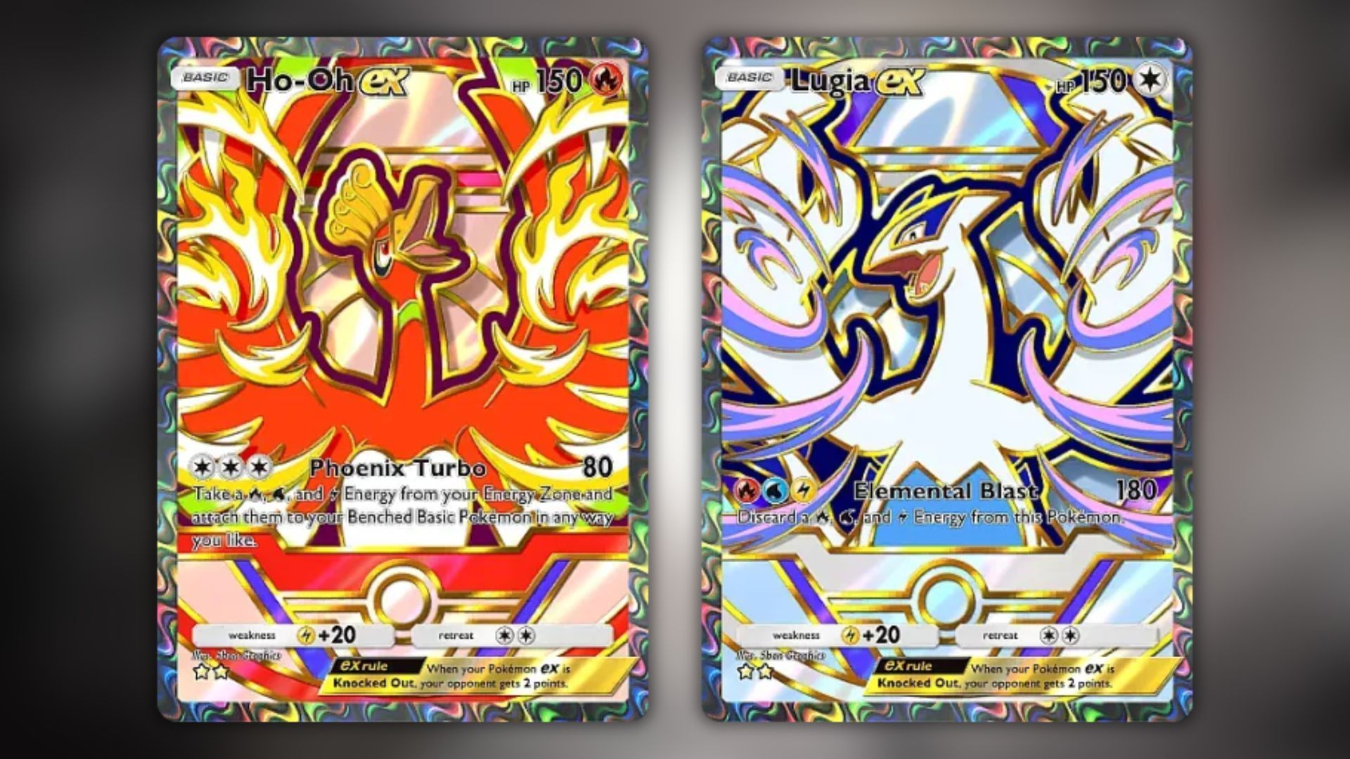 Two-Star Ho-Oh ex and Lugia ex cards as seen in the set (Image via The Pokemon Company)