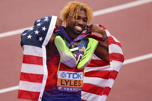     Noah Lyles en el Campeonato Mundial de Atletismo 2025 en Tokio, Japón. (Fotografía de Getty Photos)